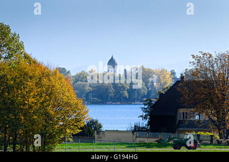 Fraueninsel, seen from the mainland, Chiemsee, Chiemgau, Upper Bavaria, Germany, Europe. Stock Photo