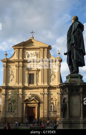 Florence, Italy. The neo-classical facade of the Basilica of San Marco (Piazza San Marco) with statue of General Manfredo Fanti Stock Photo