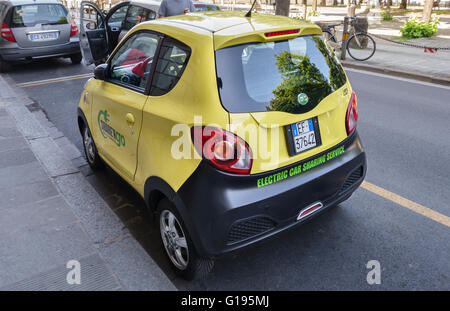 Florence, Italy. An Equomobile electric car for use by Share'NGo members. A car sharing scheme also available in Milan and Rome Stock Photo