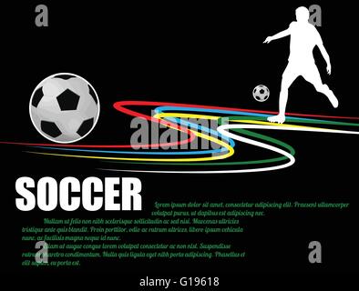 Soccer poster background with players silhouette on black, vector illustration Stock Vector