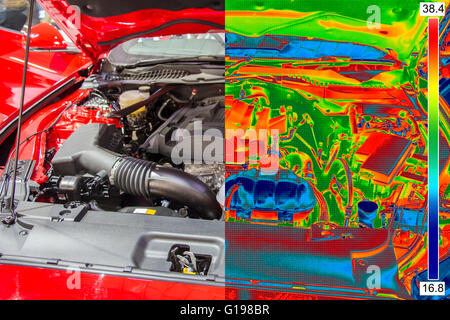 Thermal and real Image of Car Engine Stock Photo