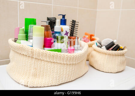 two make up bag with cosmetics and brushes Stock Photo