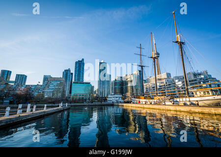 Marina and the downtown skyline, seen at the Harbourfront in Toronto, Ontario. Stock Photo