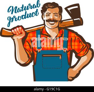 funny cartoon carpenter or lumberjack. vector illustration Stock Vector