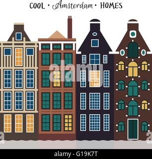 Amsterdam old houses. Architecture of Netherlands. Vector illustration Stock Vector