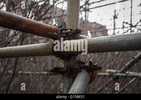 Close up of scaffolding in Abandoned building Stock Photo