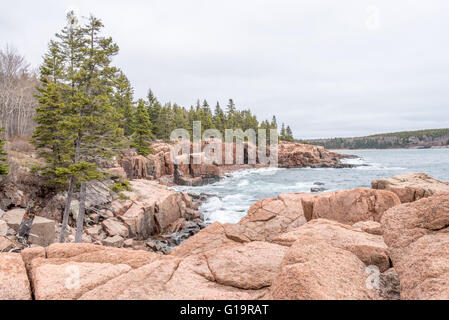 Coastline rock structures located in Acadia National Park in Maine Stock Photo