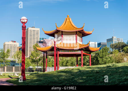 Pagoda, Chinese Garden, Louise McKinney Riverfront Park, Edmonton, Alberta, Canada Stock Photo