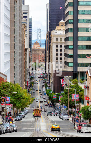 Cable cars traffic in downtown San Francisco, CA Stock Photo