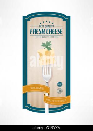 To quality cheese vintage grunge label with fork and badges Stock Vector