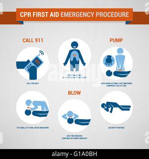 Cpr first aid and training procedure, emergency and healthcare concept Stock Vector