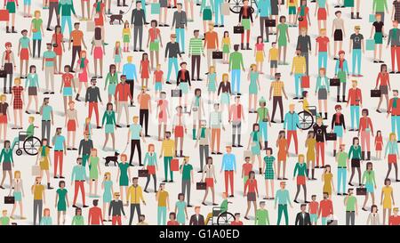 Crowd of people banner, men, women and children, different ethnic groups and clothing Stock Vector