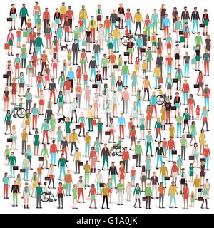 Crowd of people, men, women, children, different ethnic groups and clothing, consumers and large groups concept Stock Vector
