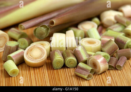 Lemongrass on wooden surface Stock Photo