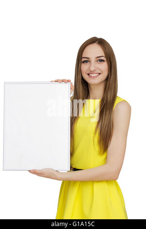 Portrait of beautiful woman in yellow dress Stock Photo