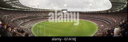 Melbourne, Australia - April 25, 2015: Panoramic view of Melbourne Cricket Ground on ANZAC Day 2015 Stock Photo