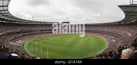 Melbourne, Australia - April 25, 2015: Panoramic view of Melbourne Cricket Ground on ANZAC Day 2015 Stock Photo