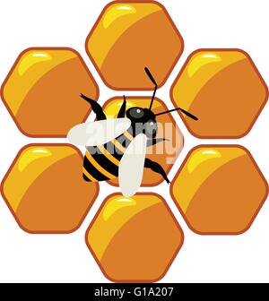 vector symbol of working bee on honeycells Stock Vector