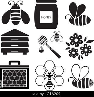 vector icons of bees and honey business Stock Vector