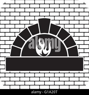 vector black and white oven with burning fire Stock Vector