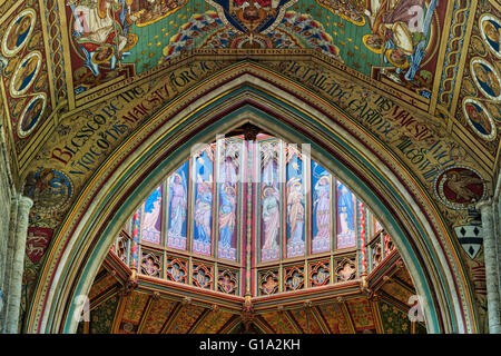 Ely cathedral painted octagon tower ceiling. Ely, Cambridgeshire, England. HDR Stock Photo