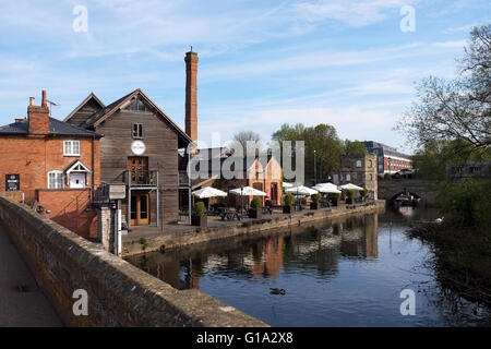 View of Cox's Yard from the Tramway Bridge on the River Avon, at Stratford-upon-Avon, Warwickshire, England, UK. Stock Photo