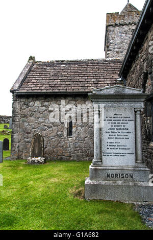 Tombstone of blacksmith and poet John Morison ( 1790 - 1852 ), Gobbha naHearadh, St Clement's, Rodel, Harris, Scotland Stock Photo