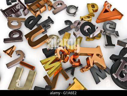 Metallic letters / 3D render of varied metal letters Stock Photo