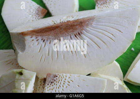 Close up of cut up Fresh Breadfruit or also known as Artocarpus altilis Stock Photo