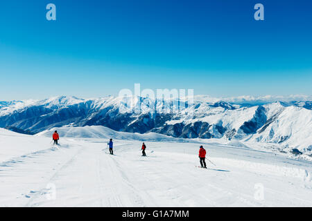 Eurasia, Caucasus region, Georgia, skiers at Gudauri ski resort Stock Photo