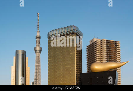 Sumida Ward Office, Skytree Tower and Asahi headquarters building, Tokyo, Japan Stock Photo