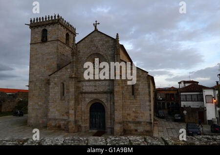 Gothic / Renaissance parish church / Igreja Matriz and part of town defensive wall, Caminha, Minho Province, Portugal Stock Photo