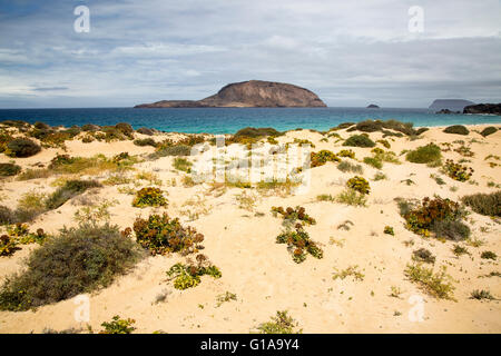 Montana Clara island nature reserve from Graciosa island, Lanzarote, Canary Islands, Spain Stock Photo