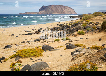 Montana Clara island nature reserve from Graciosa island, Lanzarote, Canary Islands, Spain Stock Photo