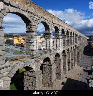 The famous Roman Aqueduct in Segovia Spain Stock Photo