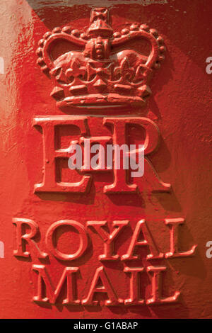 Close-up of the front of a traditional English pillartbox, in Buxton, Derbyshire, UK Stock Photo