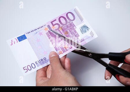 500 Euro note cut with scissors Stock Photo