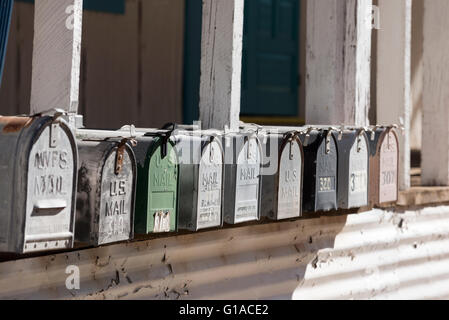 Row of mail boxes in Mogollon, New Mexico. Stock Photo