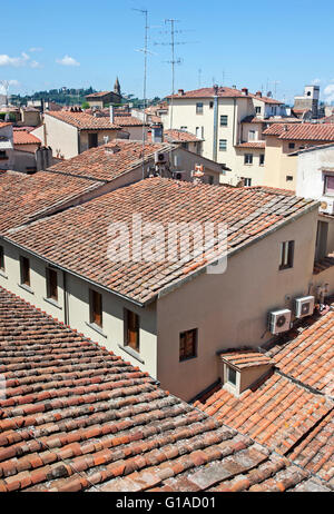 terracotta tiled rooftops of Florence Italy tv aerials Stock Photo