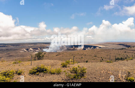 The crater of Mt. Kilauea inside the large caldera. Located in Volcanoes National Park, Hawaii. Stock Photo