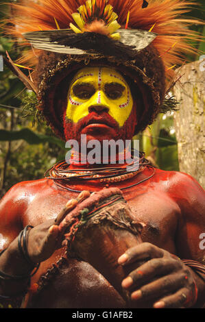 The Huli Wigmen Tribe attending the Piaya Village Sing Sing near Mt Hagen in Papua New Guinea Stock Photo