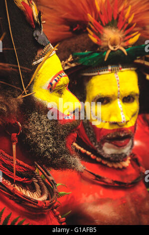 The Huli Wigmen Tribe attending the Piaya Village Sing Sing near Mt Hagen in Papua New Guinea Stock Photo