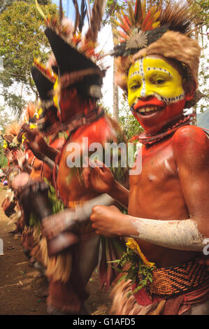 The Huli Wigmen Tribe attending the Piaya Village Sing Sing near Mt Hagen in Papua New Guinea Stock Photo