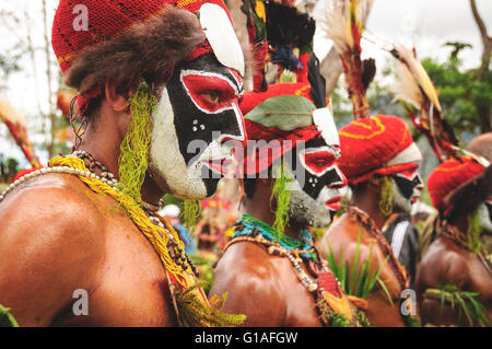 Highlands tribe in Piaya village, Papua New Guinea Stock Photo