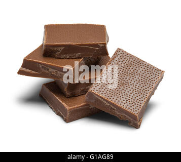 Chocolate Pieces in a Stack Isolated on White Background. Stock Photo