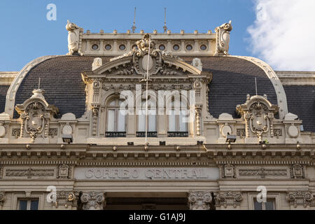 The exterior facade of the historic former Post Office building in Plaza de Armas, Santiago, Chile, South America Stock Photo