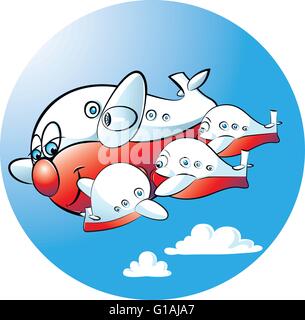 vector illustration of a mother plane suckling her child planes Stock Vector