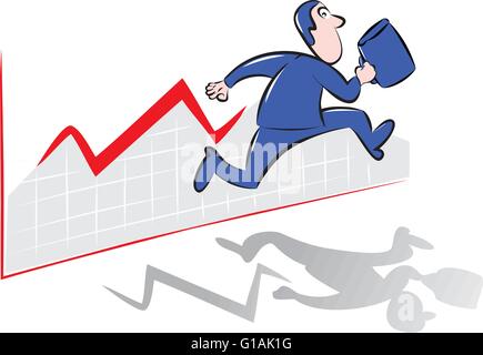 Businessman running on the front of red chart diagram Stock Vector