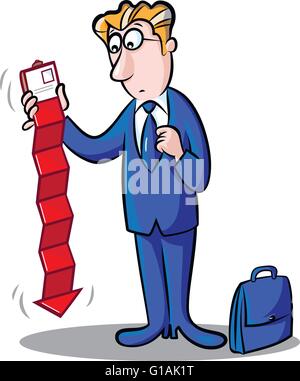 vector illustration of businessman holding wallet including red chart. Concept of financial crisis Stock Vector