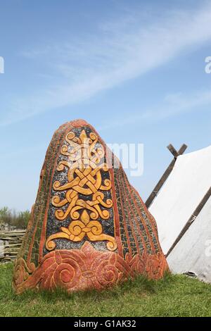 Runestone in the town of Ribe, Denmark Stock Photo